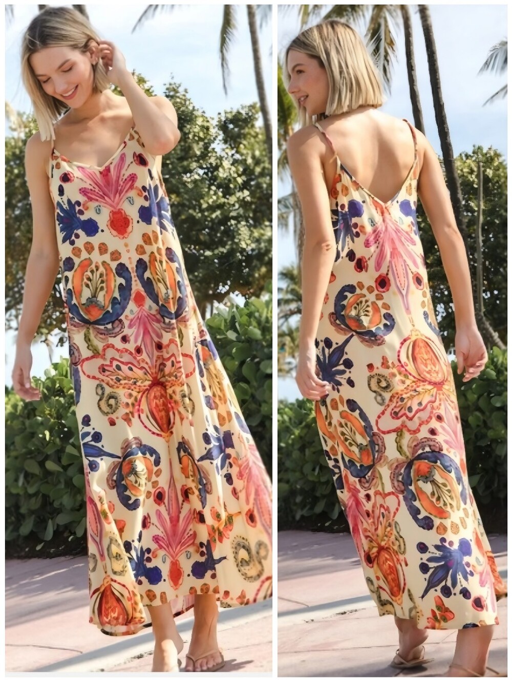 NWT Natural Life Boho Cream Watercolor Colorful Dress, M